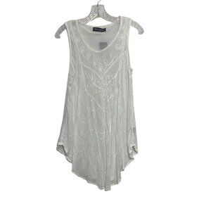 Shore Drive Embroidered Tank Top Womens Large White New Sleeveless